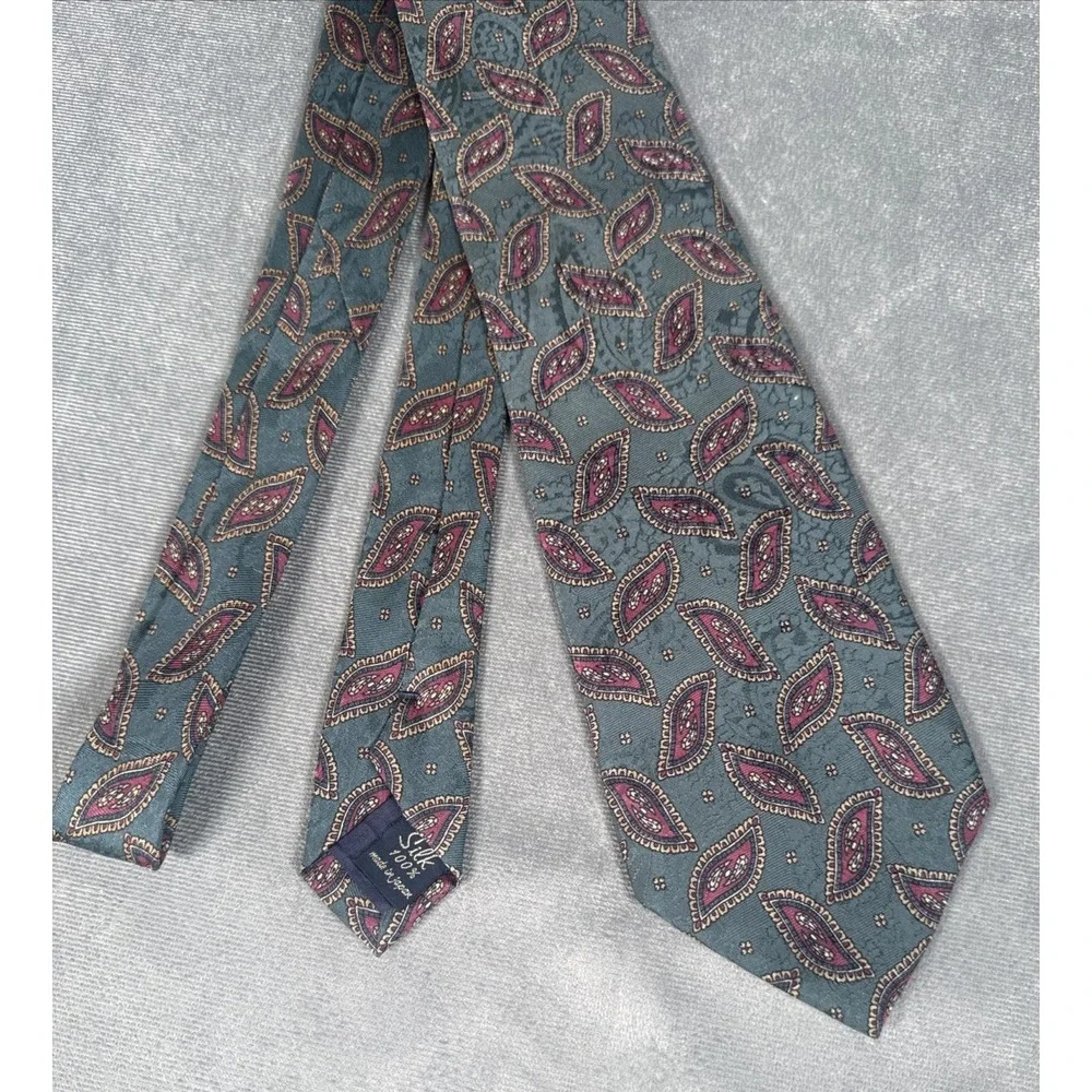 VTG‎ Gorsart Clothes New York Mens Silk Tie Sage Paisley Made in Japan